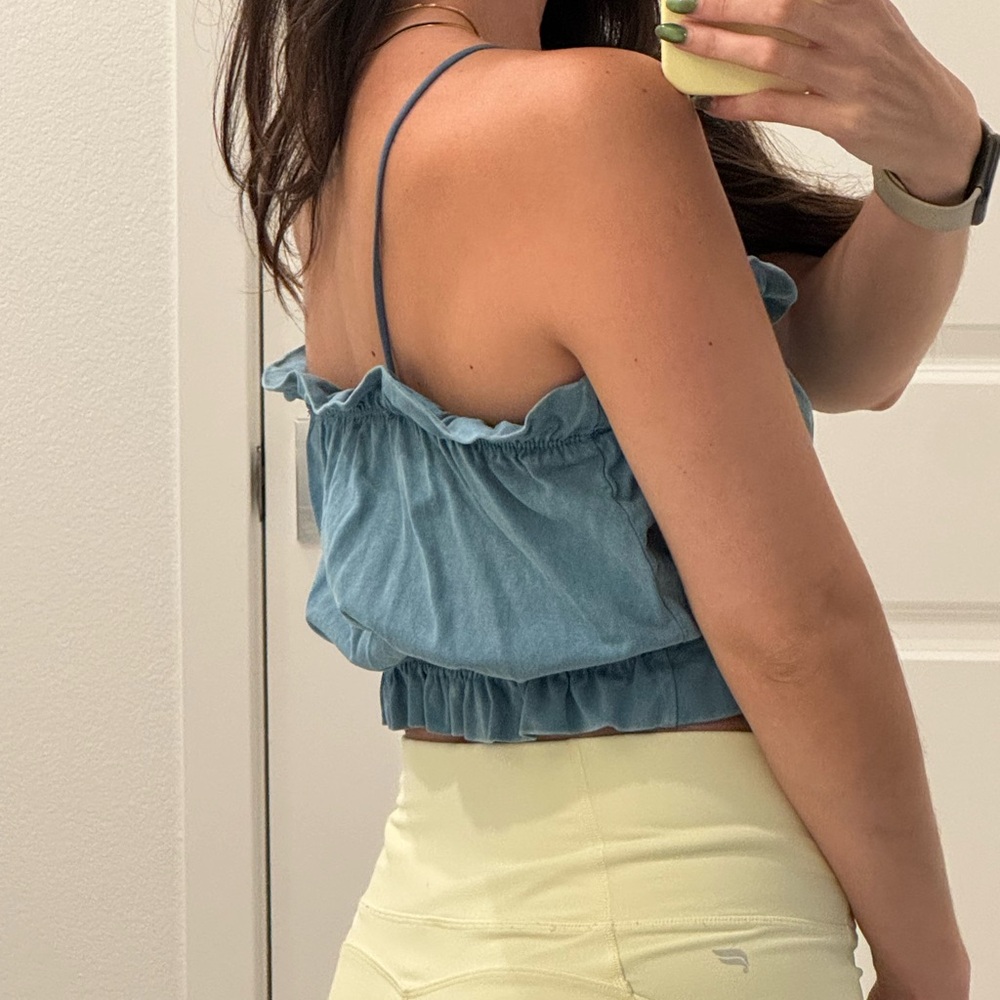 Blue Ruffled Spaghetti Strap Top - Picture 4 of 5